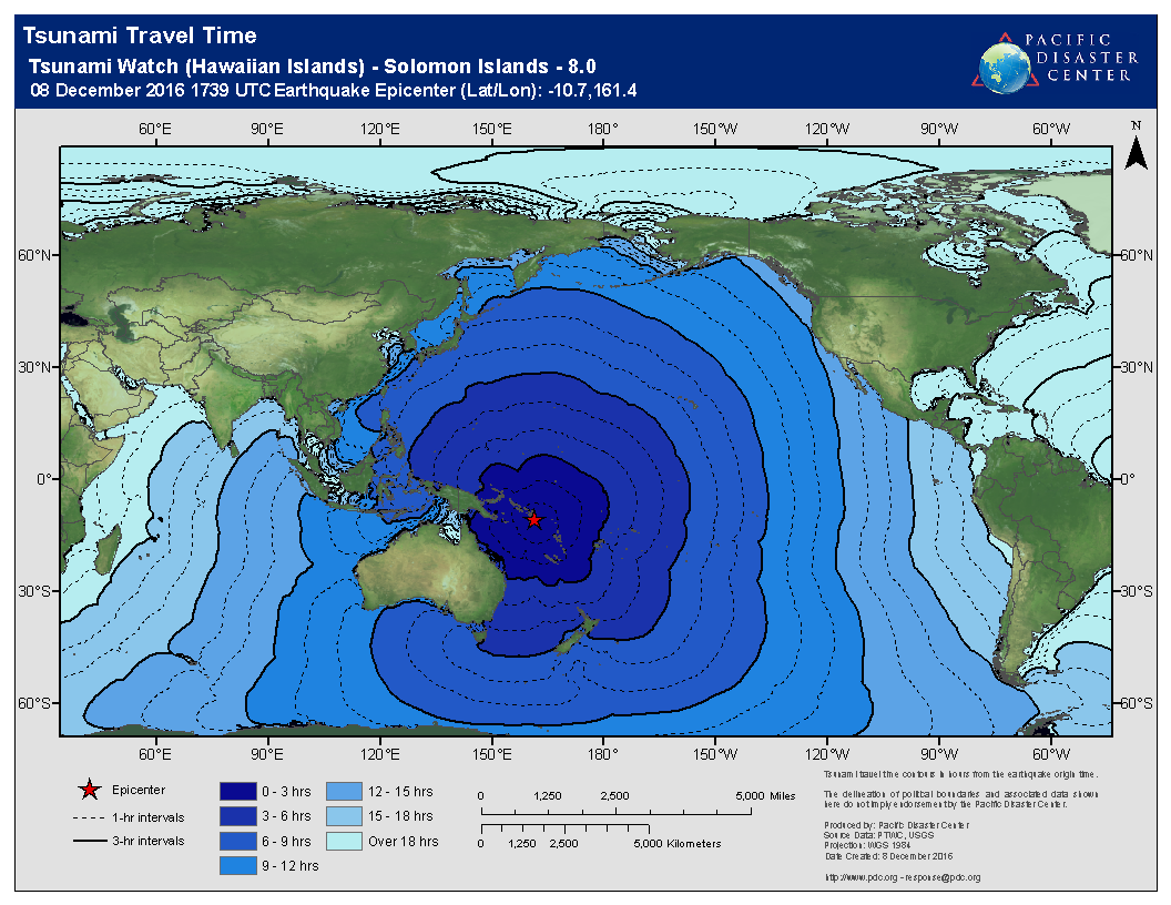 Tsunami Watch (Hawaiian Islands) Solomon Islands 7.8 PDC Hazard